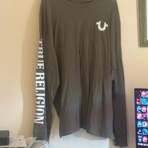 True Religion Olive Long Sleeve Shirt with White Logo